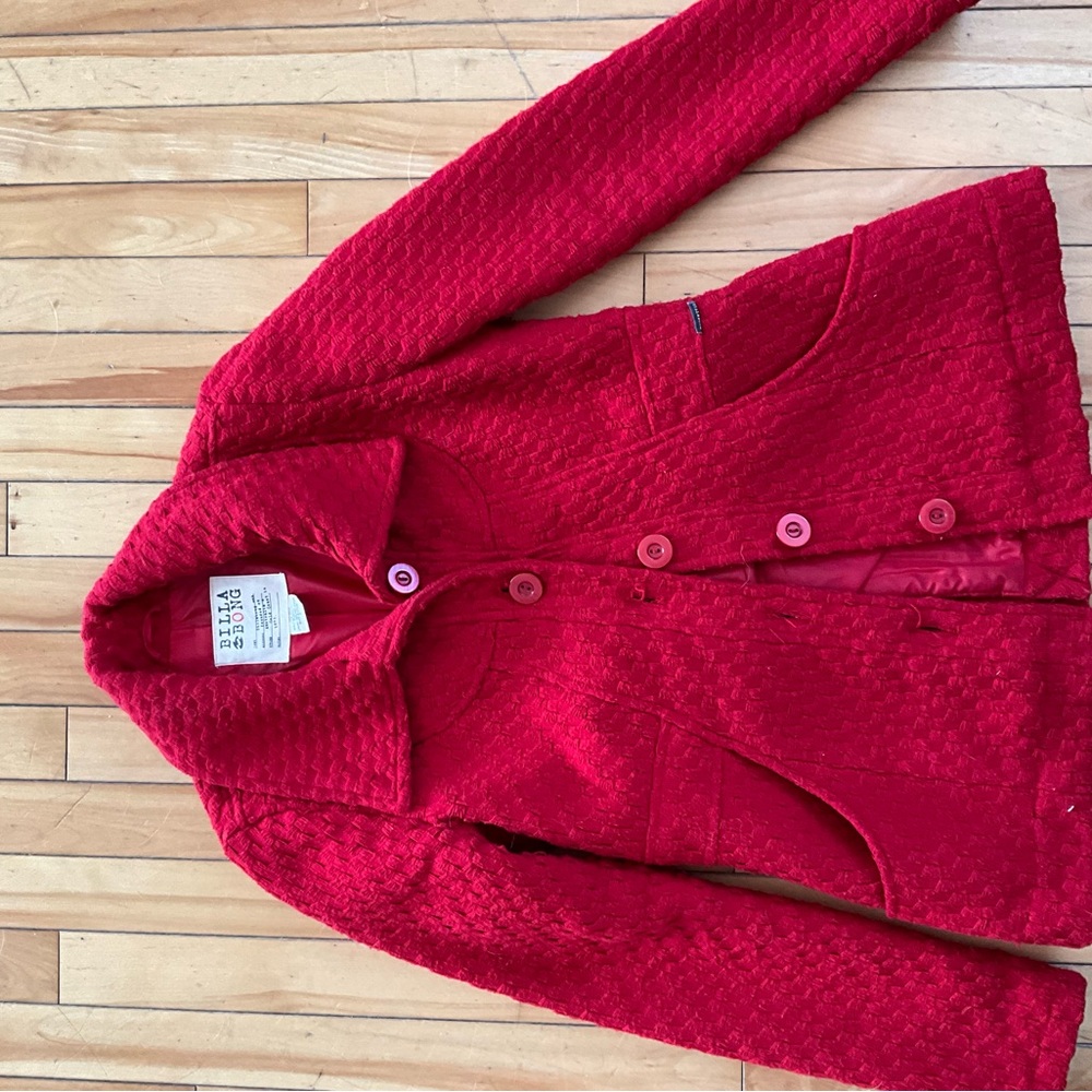 Red Textured Button-Up Jacket